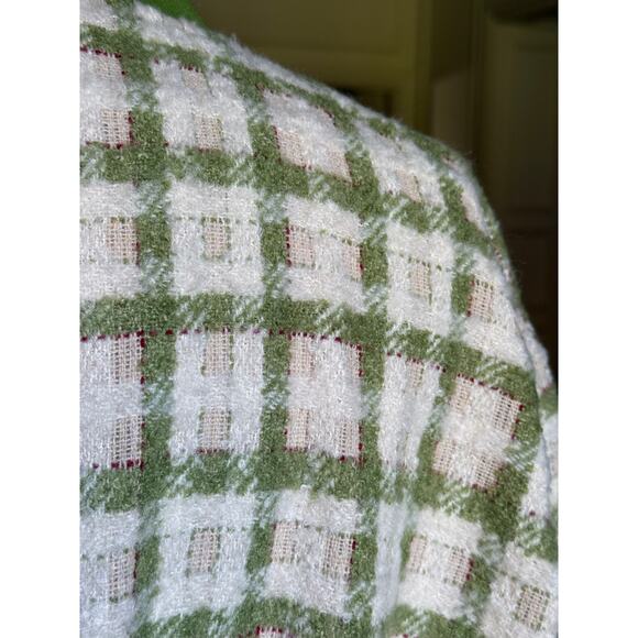 Green Plaid Boucle Bomber Jacket StreetStyle Casual School Fall Winter Spring - Picture 6 of 14